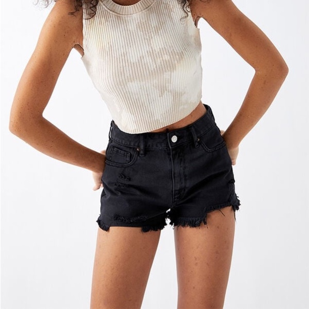 Pacsun Black Distressed High Waisted Denim Festival Shorts in Black Size 30